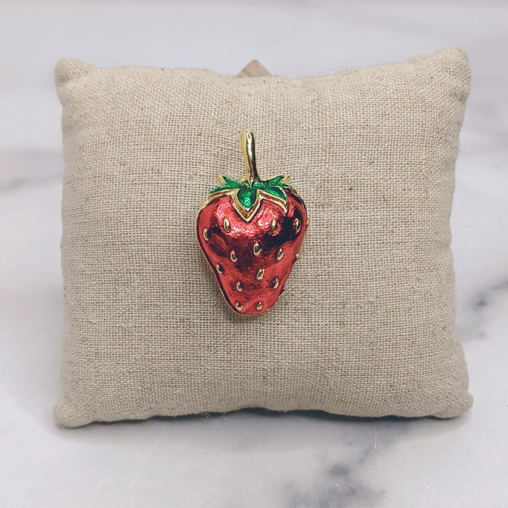 Retro red enamel strawberry brooch